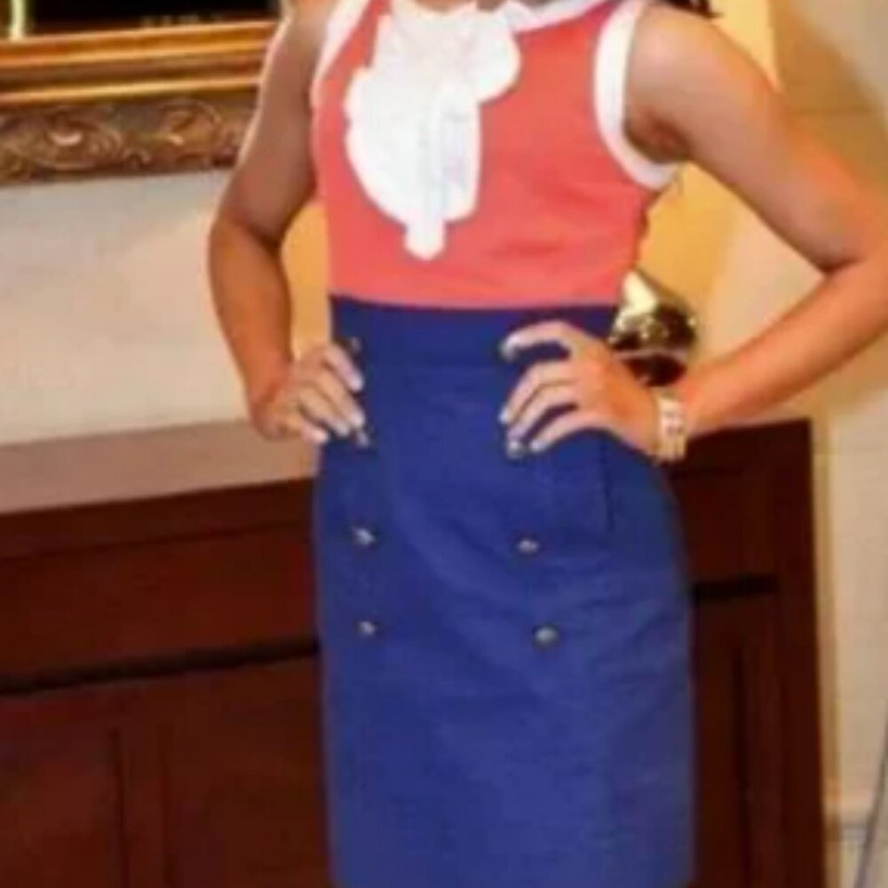 SWEET YOUNG LADIES DRESS IN BEAUTIFUL ORANGE AND NAVY